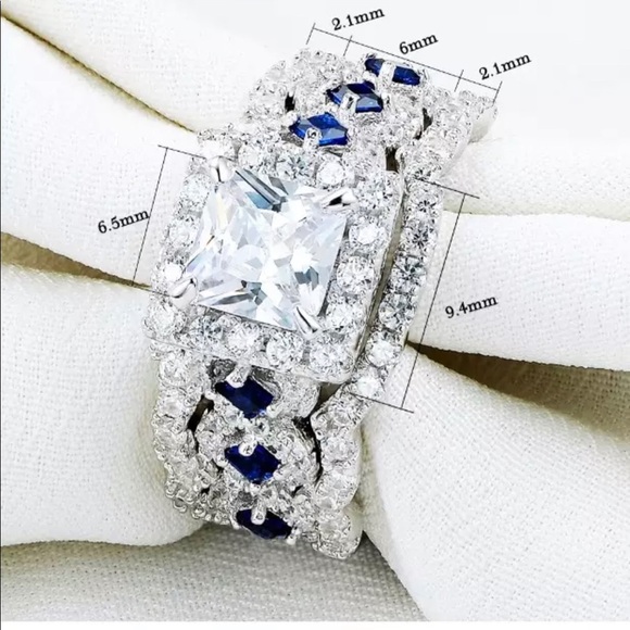 New! Princess Cut & Sapphire 3 ring 3A 6mm cz Sterling Silver Engagement Ring! - Picture 17 of 17